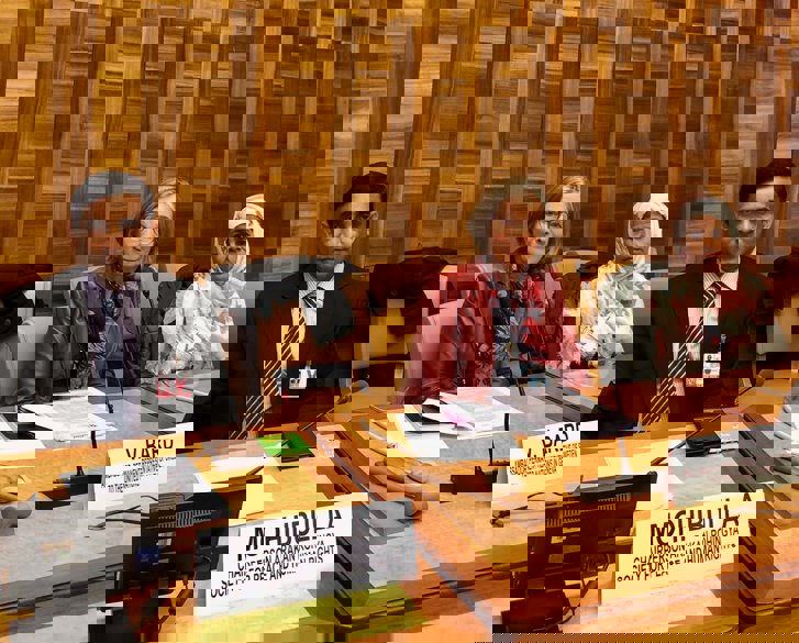 Ambassador Veronika Bard with Rohingya leaders: Ms Khatun (on her right side) and Mr Mohibulla (on her left side)