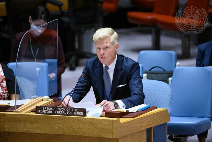 Hans Grundberg, the UN's special envoy to Yemen, at the UN Security Council in New York.