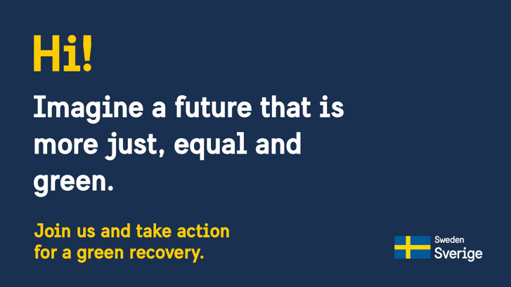 Image with only text: Imagine a future that is more just, equal and green